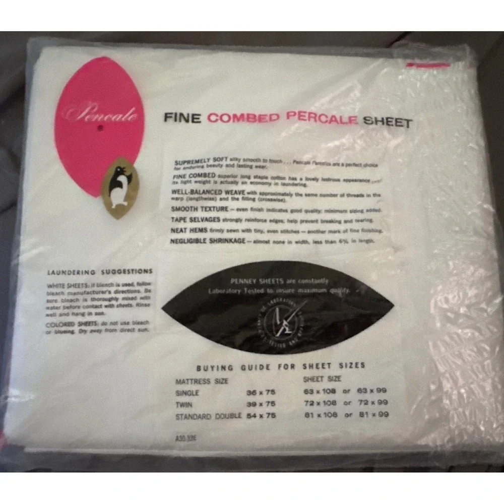 Vtg Penney's Fine Combed Percale Double Bed Flat Sheet White 81x108 Grannycore
